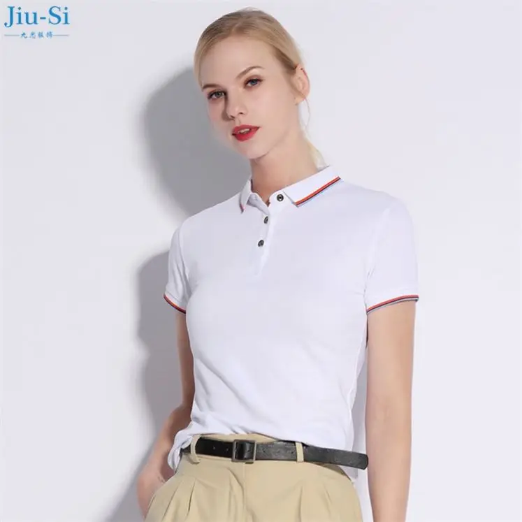 

wholesale crazy selling contrast stripe collar women short sleeve polo, ladies sport polo t shirt, Stock color /custom color