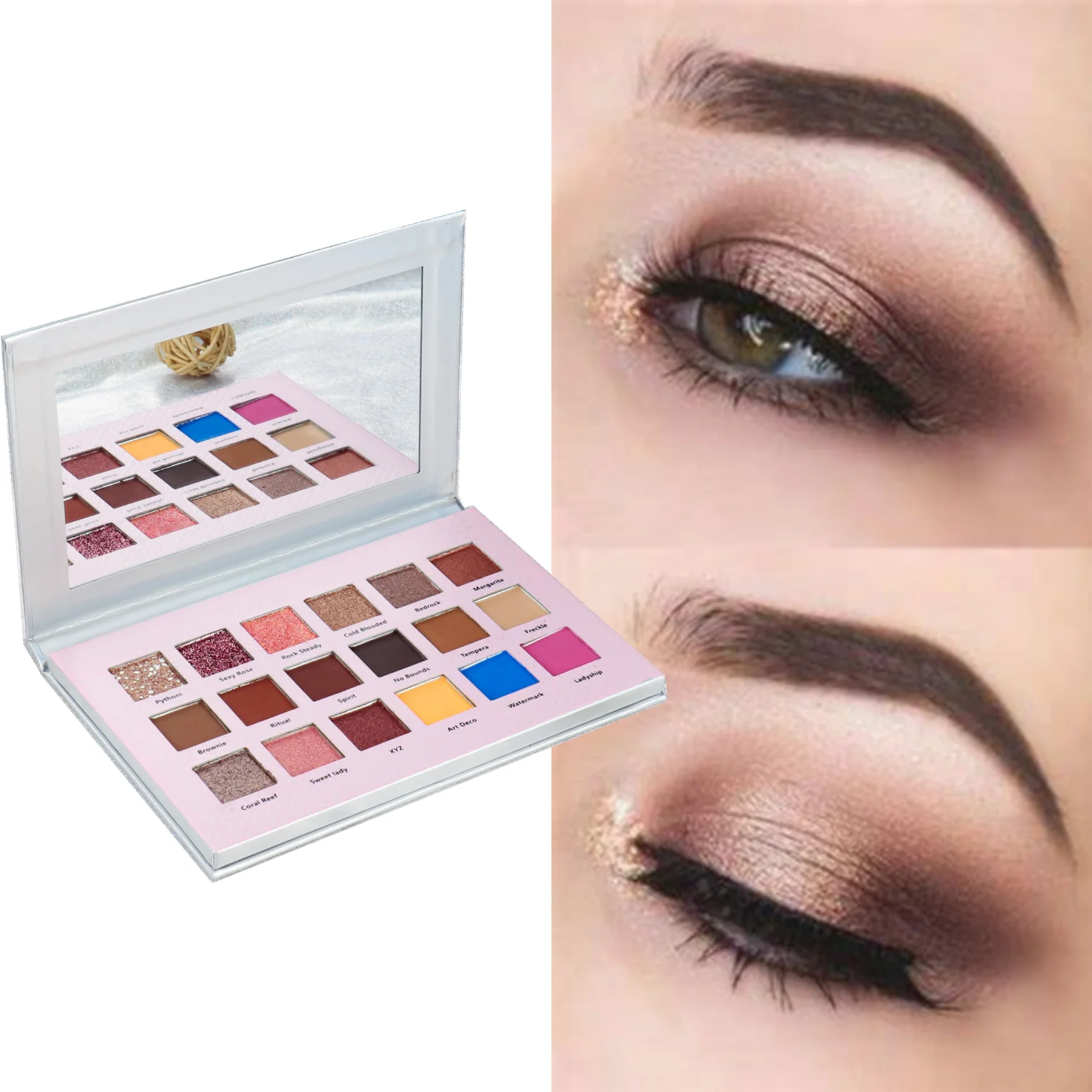 

Wholesale Private Label Cosmetics base multi color applicator Eyeshadow Palette Make Up Pallets Colorful Eye Shadow