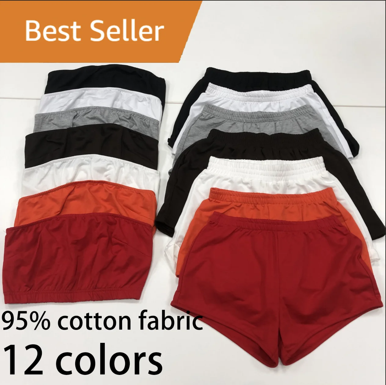 

95% Cotton 12 Colour 2021 New Arrivals Embroidery Logo Women Two Pieces Set Chest Wrap Crop Top Shorts Sports Set