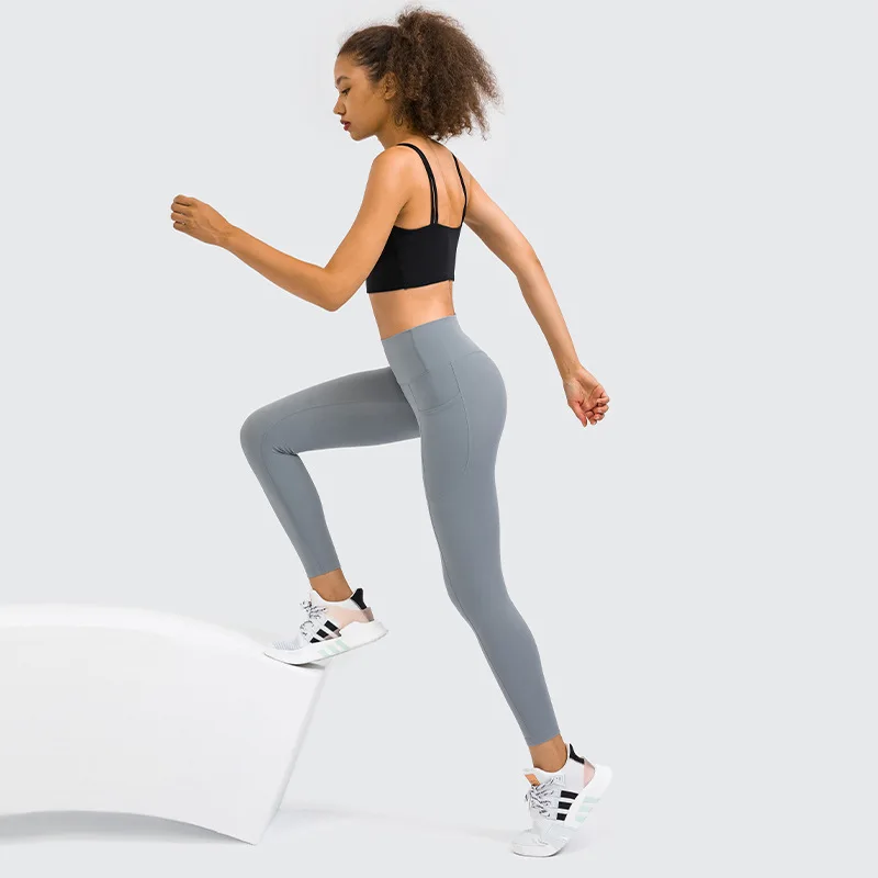 

Factory direct stock yoga pant new style no embarrassing line side pocket stitching high waist women sports ankle pants leggings