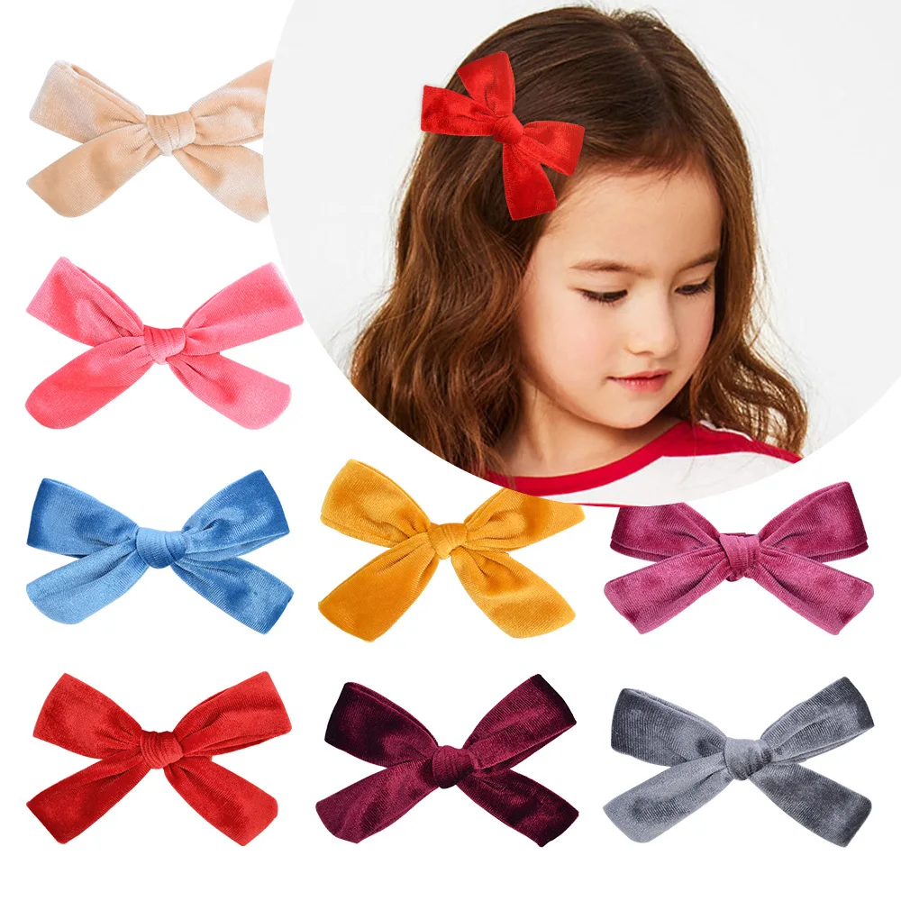 

Free Shipping colored velvet baby hair bow with half lined clips 283, Picture