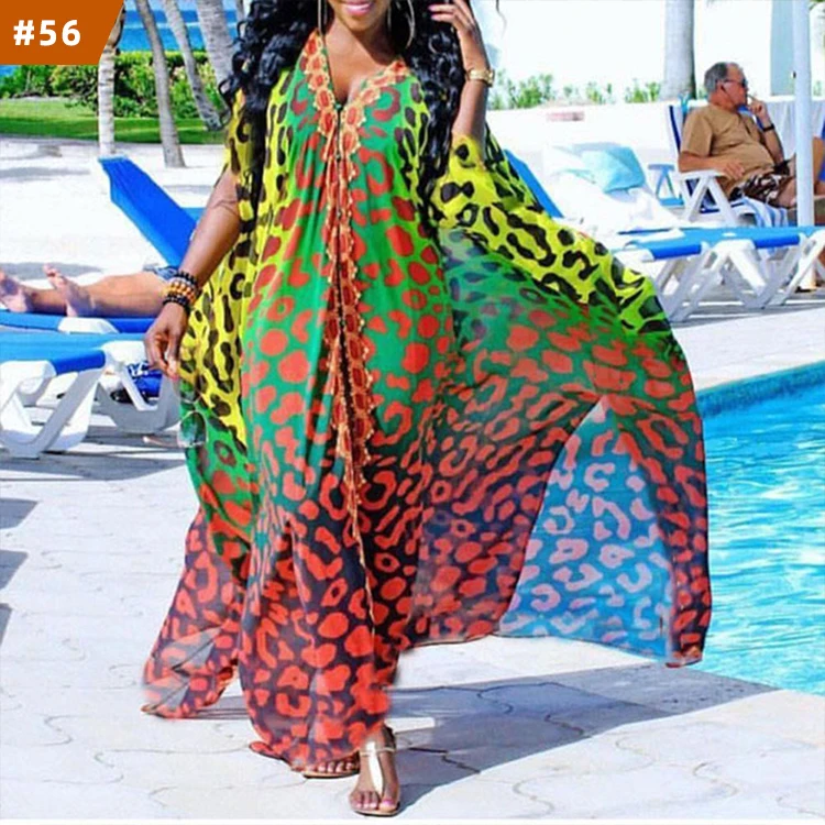 

2022 new gradient color v neck african women dresses chiffon plus size loose dresses women maxi casual dresses summer, Mix color is available
