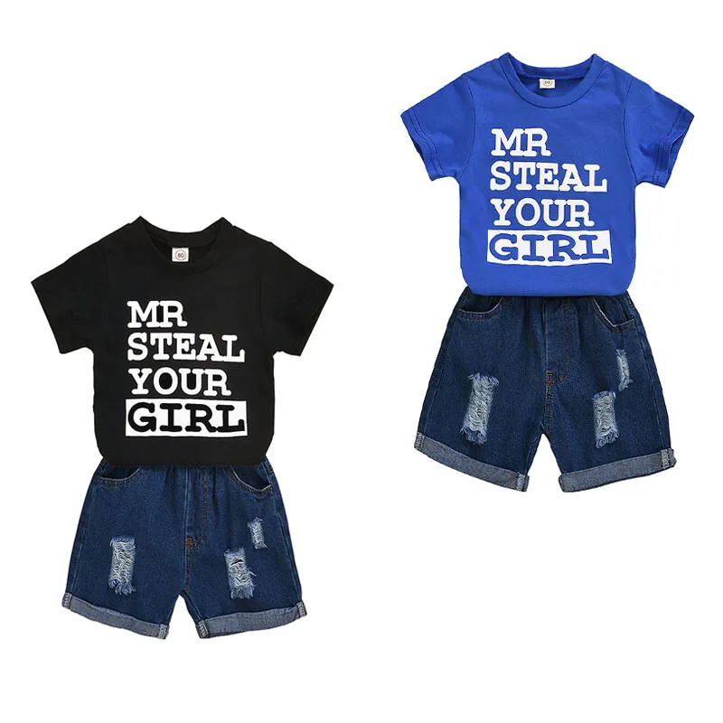 

Wholesale short sleeve graphic kids two piece outfit baby boys clothing set, As picture show