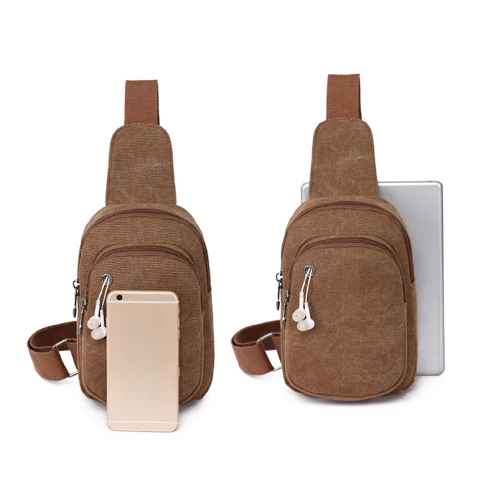 

Custom Logo High Quality Crossbody Bag Men Canvas Single Shoulder Sling Chest Bags with Earphone Hole