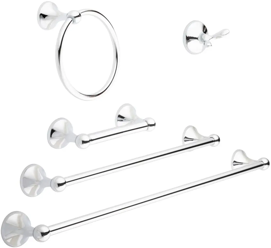 

Basics Bathroom Hardware Accessories Set - 5-Piece Polished Chrome Towel Bar Set