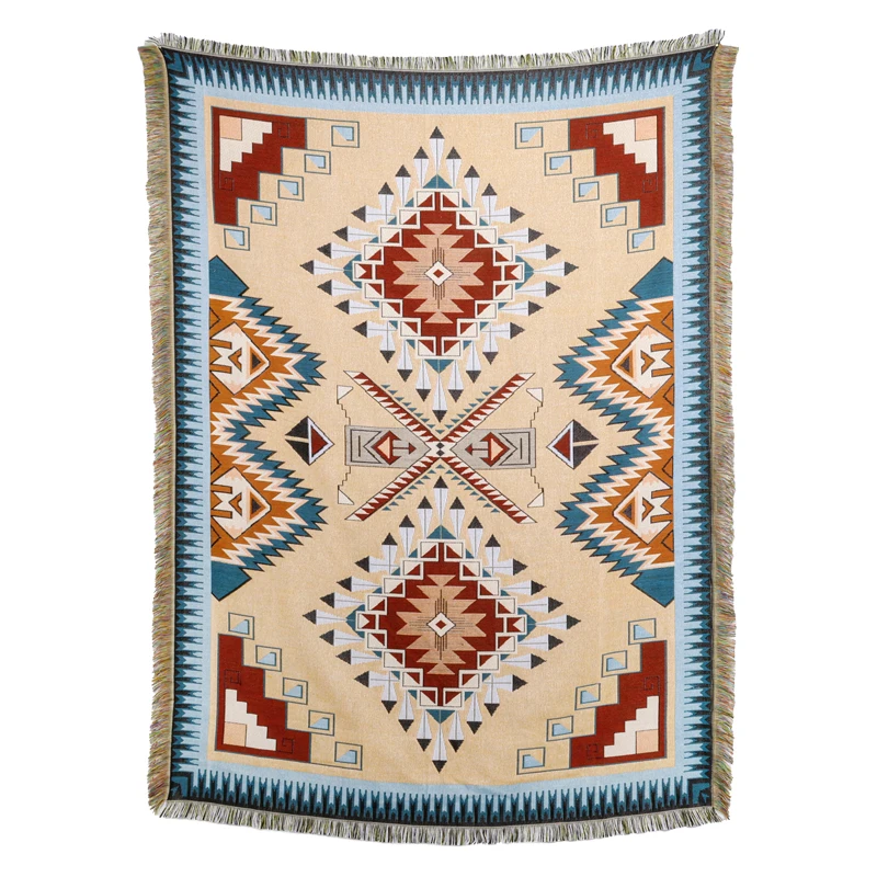 Modern Fashion Custom Jacquard Tasseled Fringe Blanket Bohemia Pattern Polyester/Cotton Material All-Season ODM OEM Throws Maoda