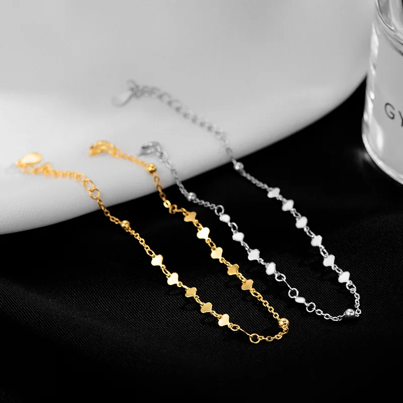 

fashion jewelry 925 sterling silver bracelet love heart shaped sequins beads gold plated bracelets women Valentine's Day