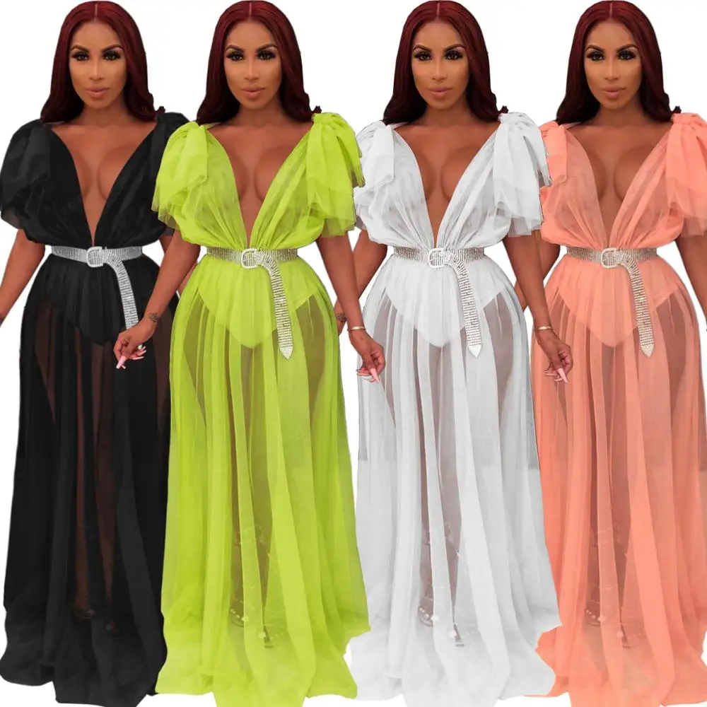 2019 Best selling see-through mesh drop shoulder party club dresses sexy evening dress