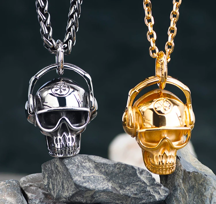 product-BEYALY-Skeleton Men Necklace Stainless Steel, Skull Stainless Steel Cuban Link Chain Necklac-1