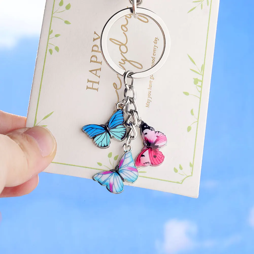 

Car Key Women Bag Accessories Jewelry Colorful Enamel Butterfly Keychain Butterfly Key Chain Ring, Silver