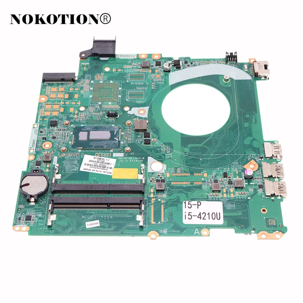 

NOKOTION For HP Pavilion 15-P Laptop Motherboard 15.6 inch 766469-501 766469-001 DAY11AMB6E0 SR1EF I5-4210U CPU DDR3L