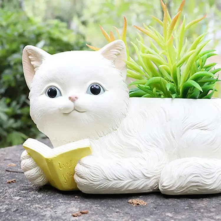 

Cat-shaped Flower Pot Lovely Kitten Resin Planter Decor Craft