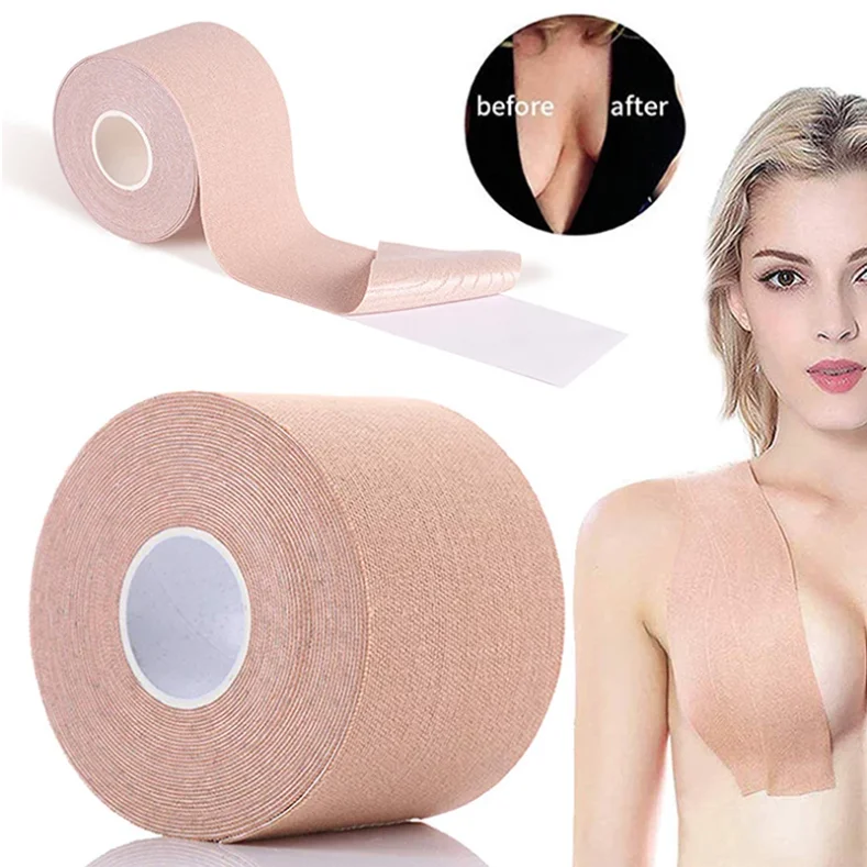 

WYSE Hot Sale Adjustable Invisible Safe Ladies Instant Breast Lifts Fabric Adhesive Lace Boob Bra Tape With Packaging, Skin tone,black