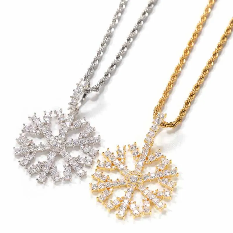 

2021 new arrival ICed Out CZ Snowflake Pendant Charm Bling Snow Flake Necklace with Diamond Tennis Chain Rapper Jewelry for Wom