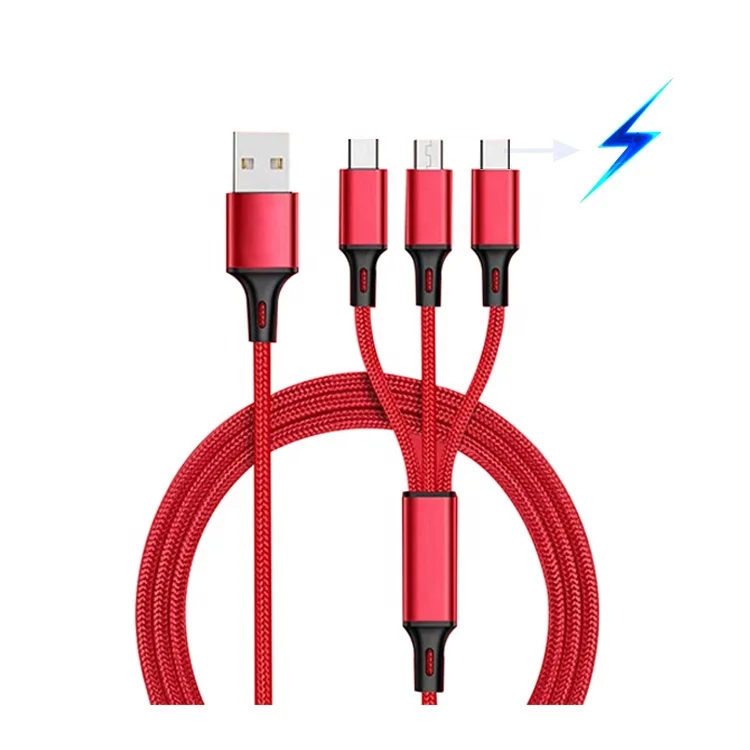 

Free Sample Nylon Braided One for Three Data Charging Cables Phone Multi-function 3 in 1 cable for Android i phone Type-c