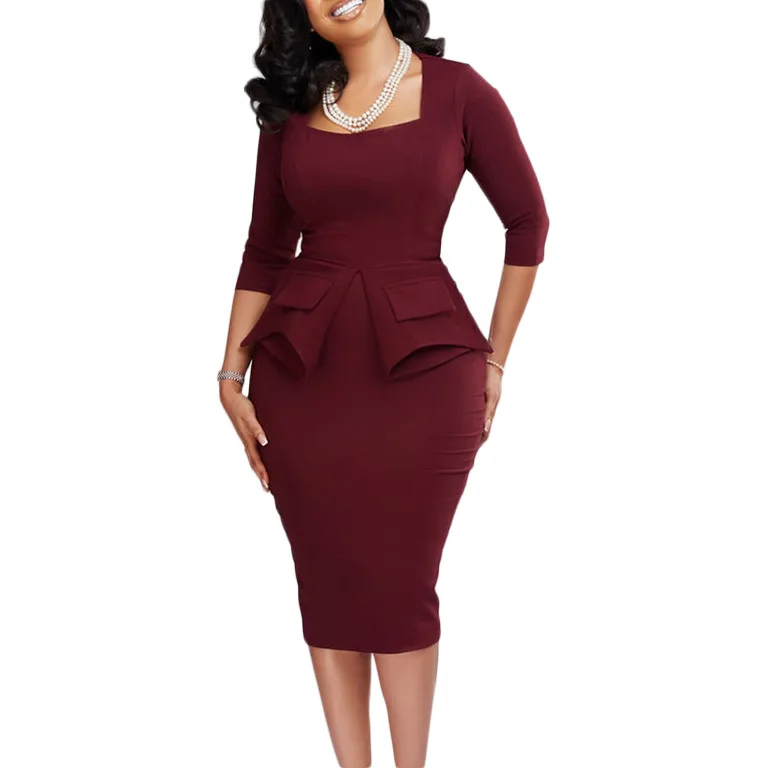 

D326 Latest Design Spring Solid Color Elegant Official Dresses For Ladies Office Dresses Women Formal Work Midi Career Dresses