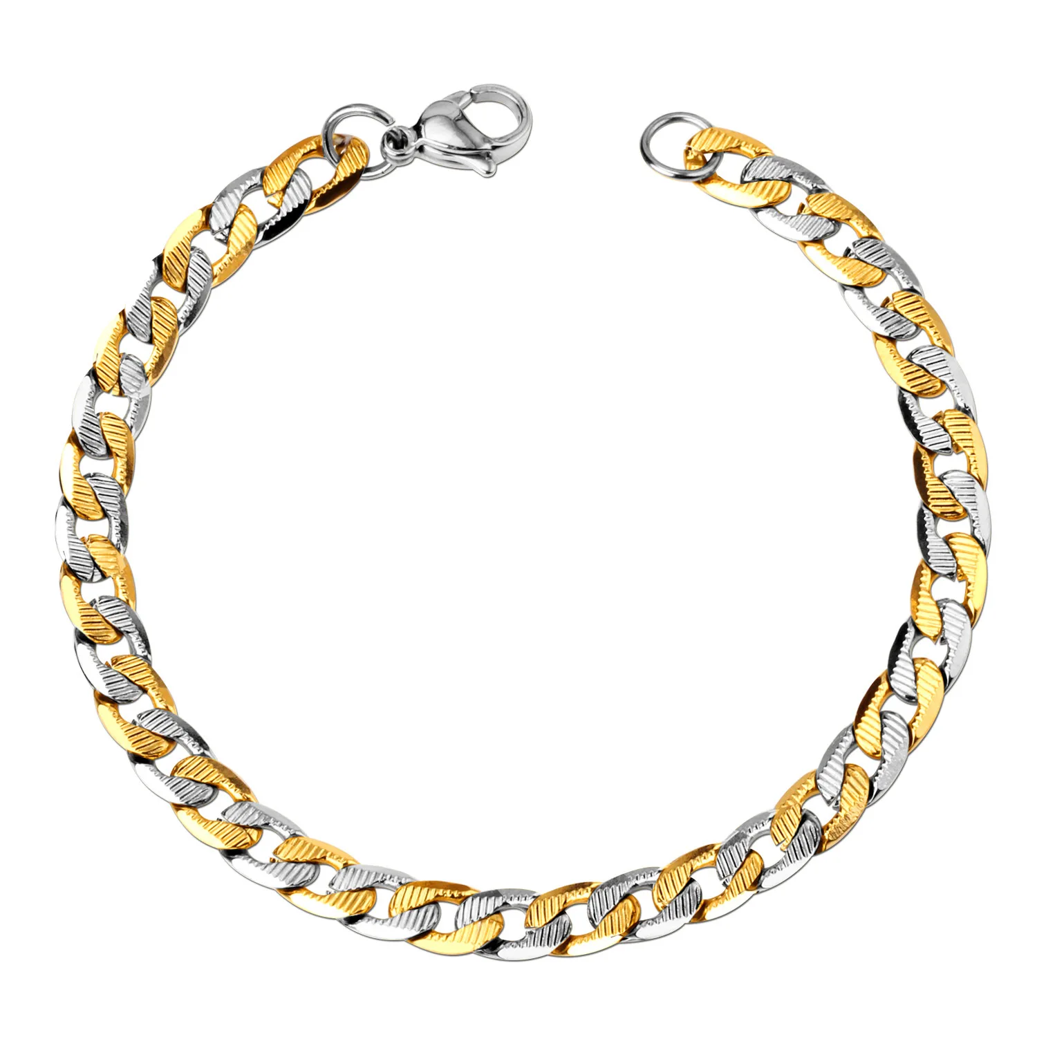 

New fashion 6mm Wide bracelets & bangles Stainless steel chain bracelet 21cm Men women jewelry 18k gold plated