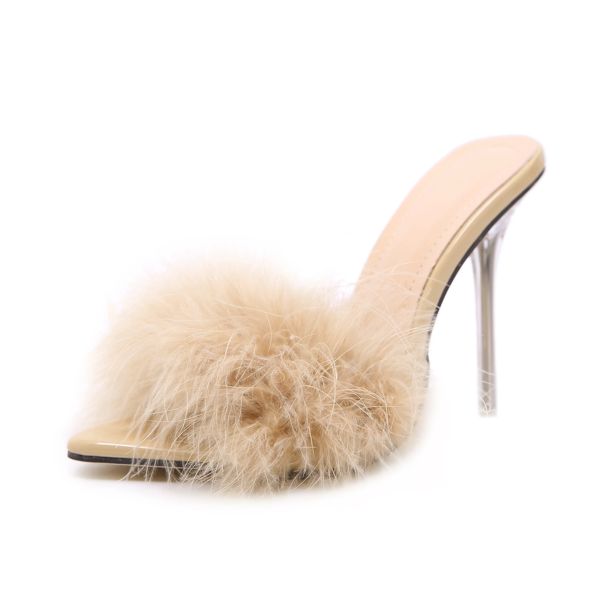 

Scarpe Donna Tacco Alto Piume Slippers 2021 Stiletto Feather Mules Sexy Sandals Fur High Heels for Ladies, White, yellow, black, rosy, pink, apricot