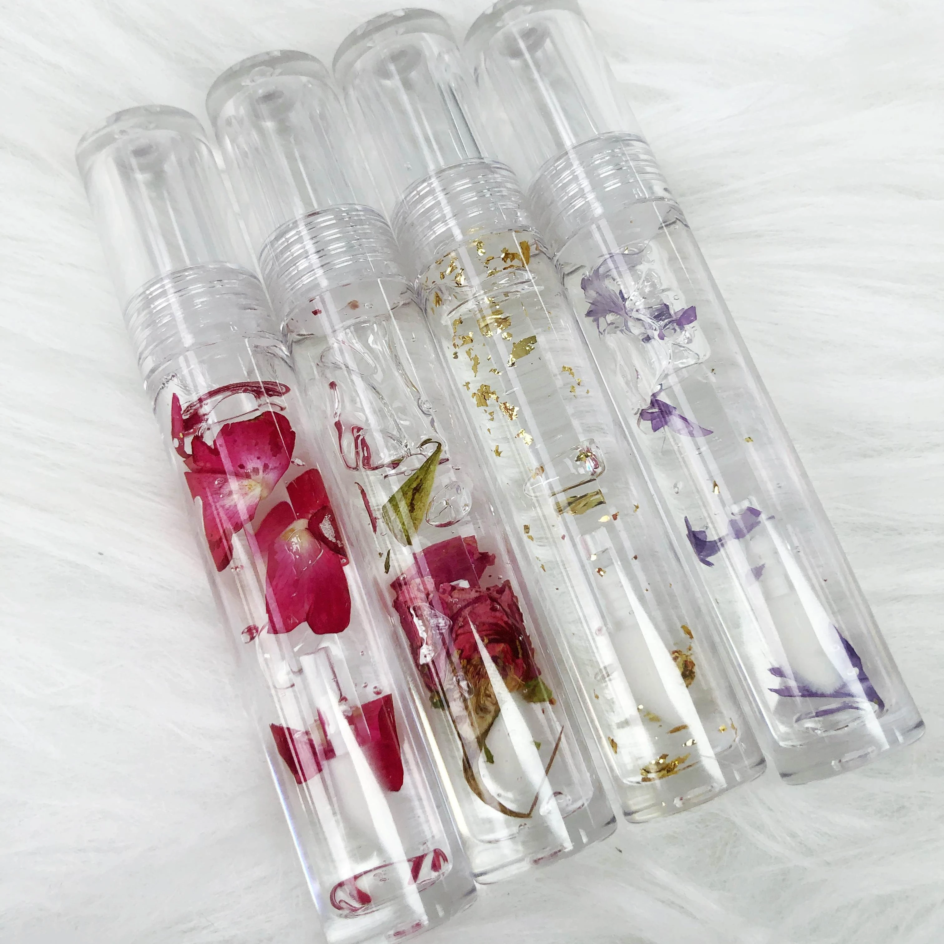 

Wholesale natural lip gloss with unique lip gloss container with flowers