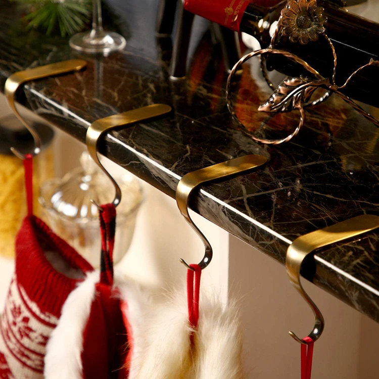 Christmas Stocking Holders Hooks Fireplace Mantel Hangers Metal Hanging Hanger Clips for Christmas Party Decoration Supplies