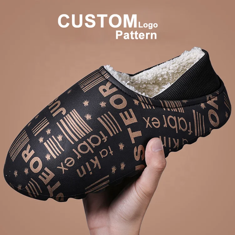 

Custom Pattern EVA Winter Slides For Men Fur Warm Cartoons Non-Slip Indoor Home Couple Women Men's Slipper Shoes Big Size 46, All color available