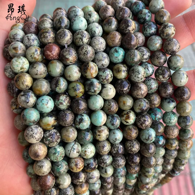 

Natural Gemstone Beads 15.5'' Strands Smooth African Turquoise Round Loose Bulk Beads For Jewelry Making DIY Bracelet, As picture