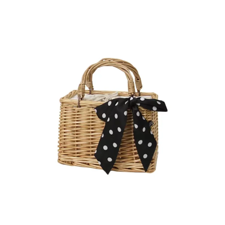 

Luxury Woven Handbags Gift Box Children Kids Straw Bag Small Size Round Rattan Shoulder Bag With Scraf