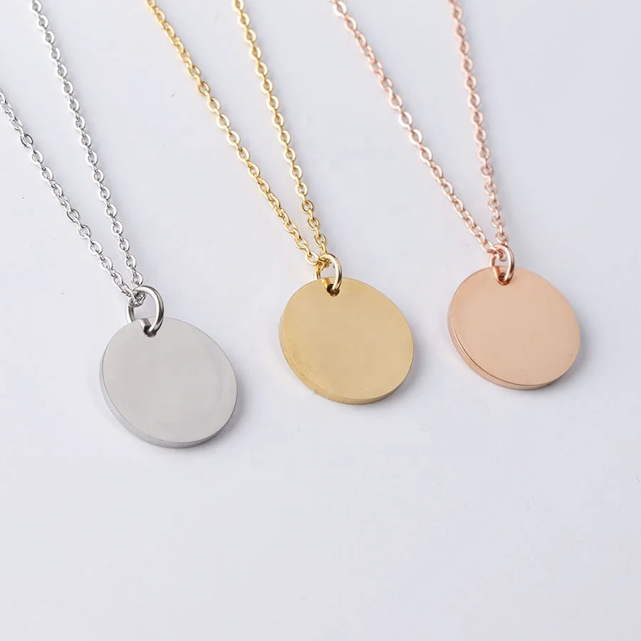 

G.T gargantillas de acero inoxidable mirror polished DIY engraved round wafer small CHIC pendent chokers stainless steel
