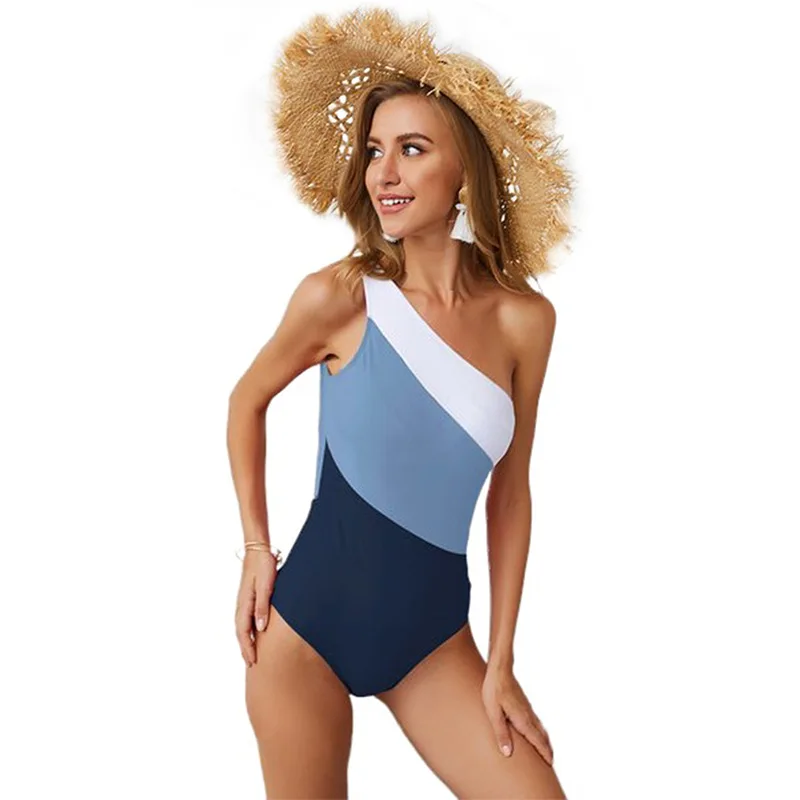 

2021 Summer New One Piece Backless Patchwork Swimsuit Plus Size Custom Swimwear