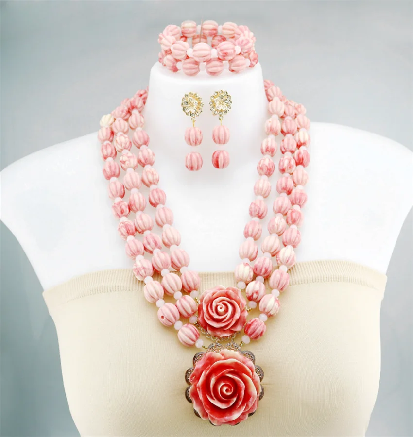 

Hot sale popular nigerian style Beads jewelry sets Women Wedding Accessories Costume