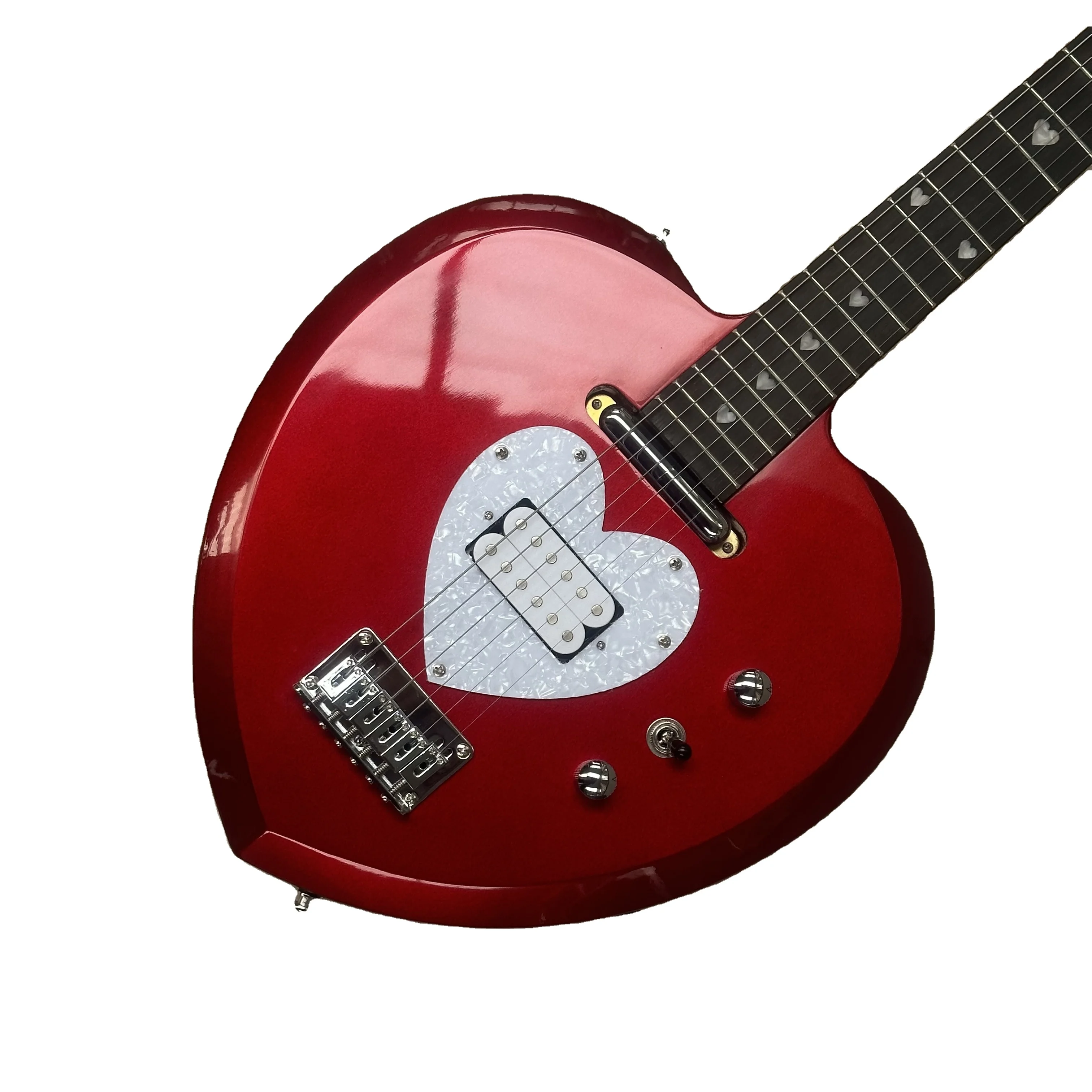 Heart Shaped 4/4 6-String Electric Guitar High Gloss Red Body Rosewood Fingerboard Mahogany Neck H-H Pickups Polished Finish