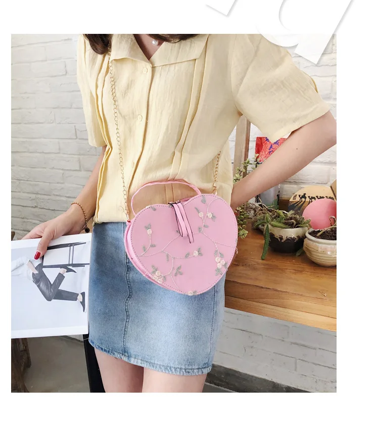 

Embroidery Heart Pu Leather handbags for young ladies