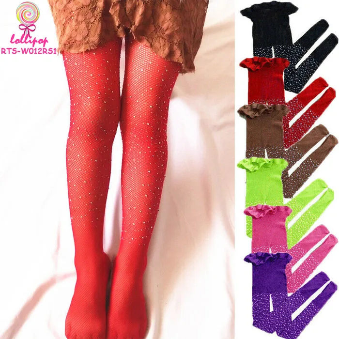 

31 Colors Fashion Toddler Kids Mesh Fishnet Net Rhinestone Bling Glitter Bedazzled Tube Socks Tights Stockings Girls Pantyhose, White, back,more than 30 colors