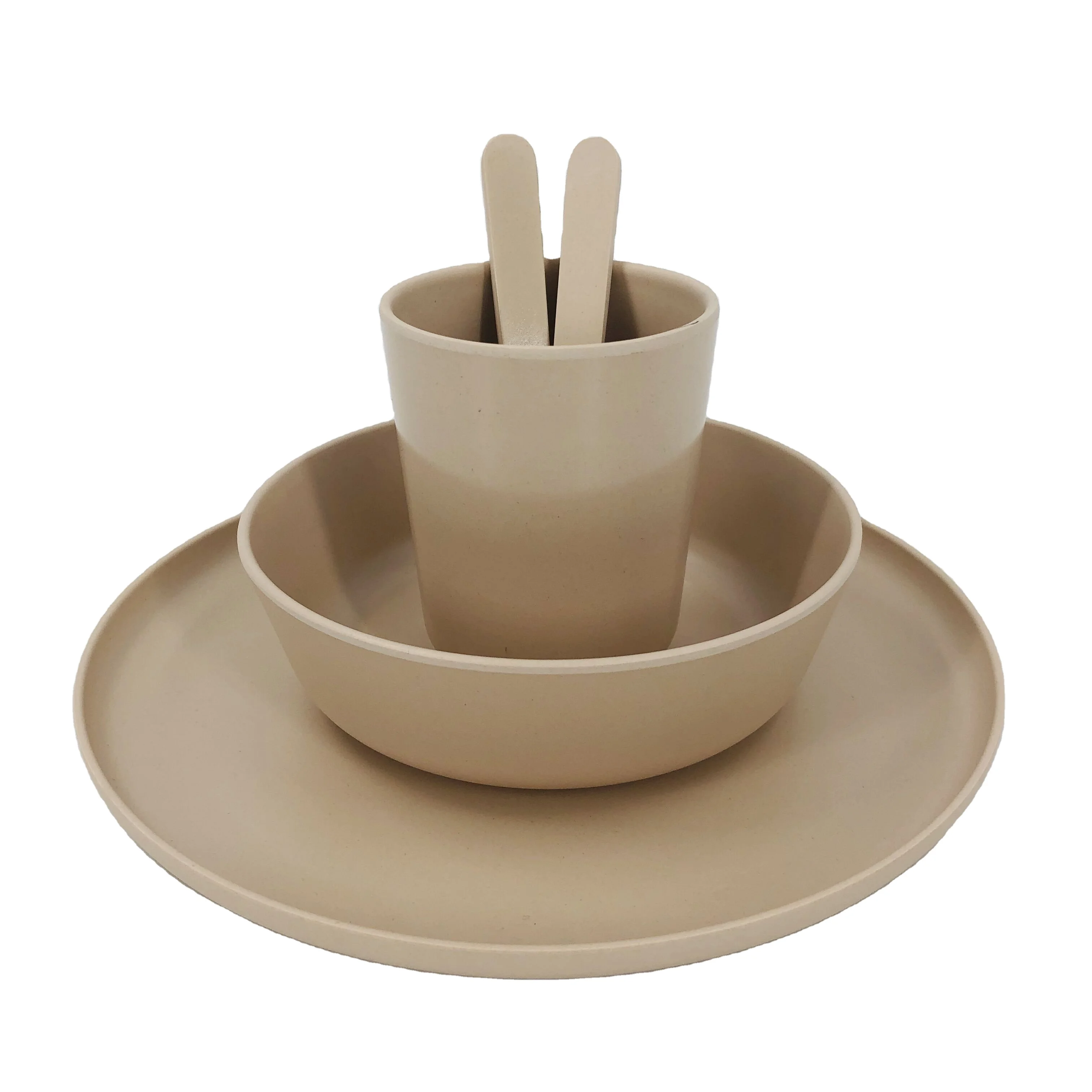 
Plant fiber eco friendly round LFGB bamboo dinnerware 5pcs kids party tableware set 