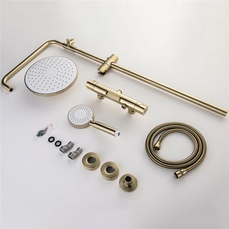 Wall Mounted Bathroom Bath Brushed Gold Shower Mixer Thermostatic Rain Shower Faucet Set