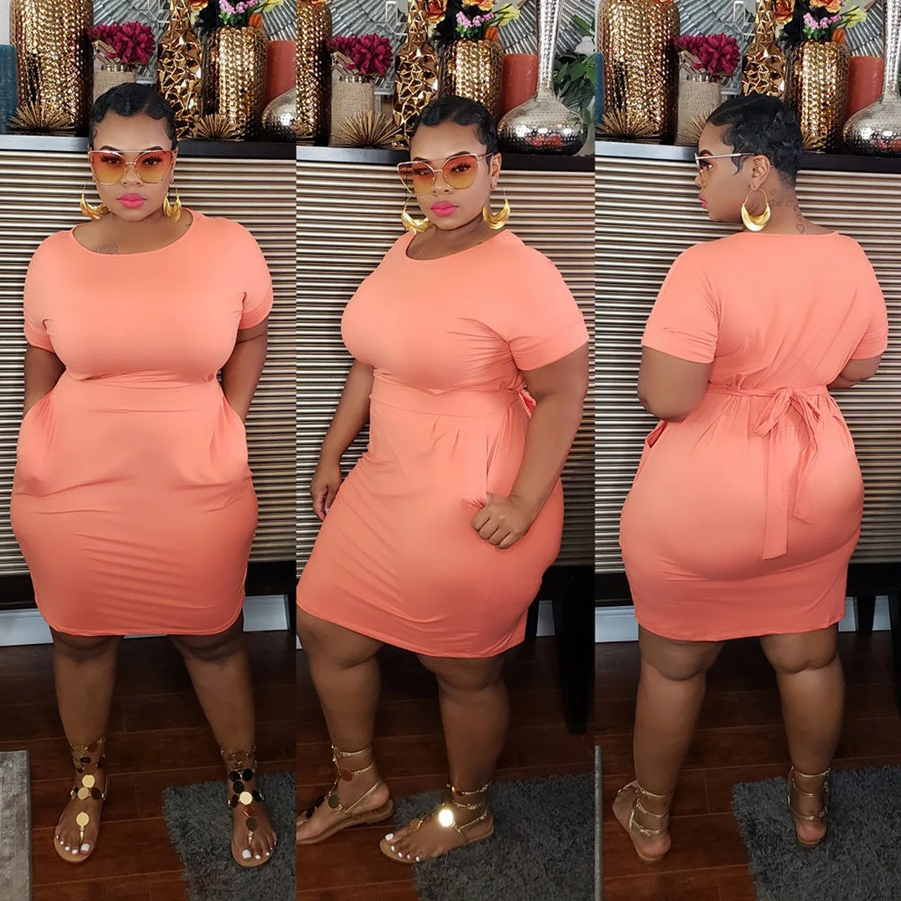 

Wholesale New Arrival Summer Women Clothing Casual Plus Size Dress Solid Color Big Women T Shirt Dresses, Green,purple,orange or customized colors