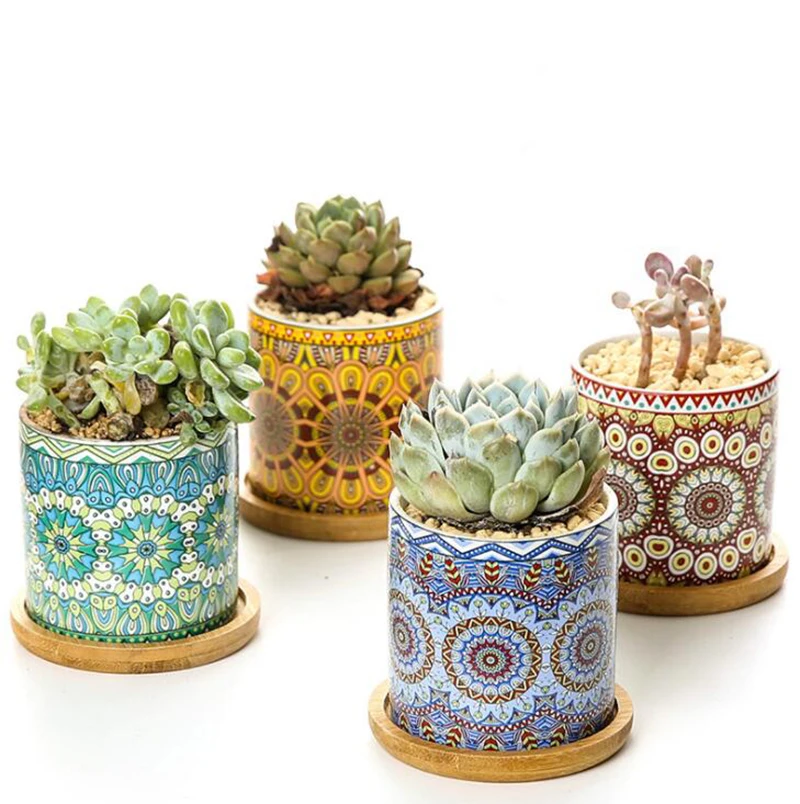 

Simple Mandala Ceramics Succulents Plant Geometric Straight Printing Flower Pot Home Garden Decoration