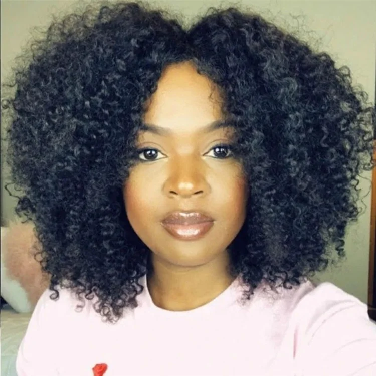 

BEAU FLY Hot Selling Short Afro Deep Wave Wig Synthetic Fiber Short Wigs, Black