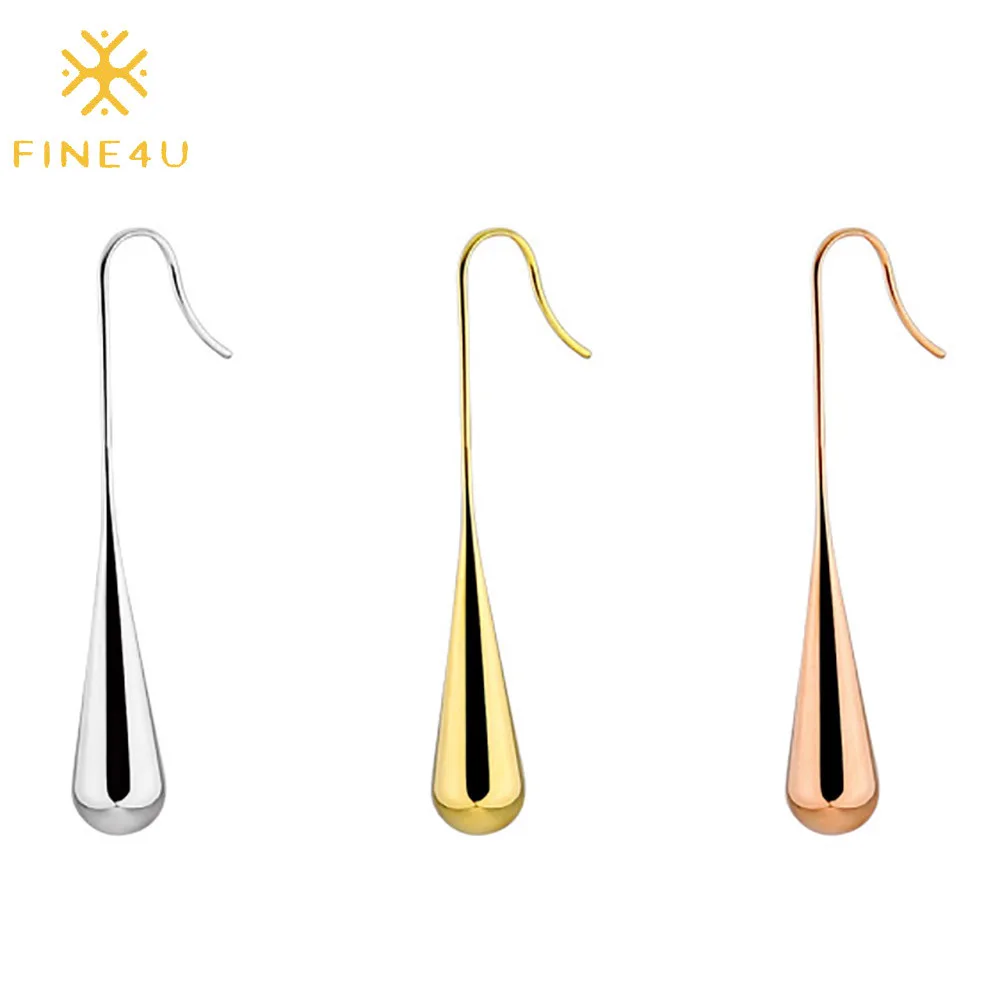

Women fashion jewelry 14k 18k gold plated long water tear drop ear hook stainless steel drop earrings, Steel/gold/rose gold