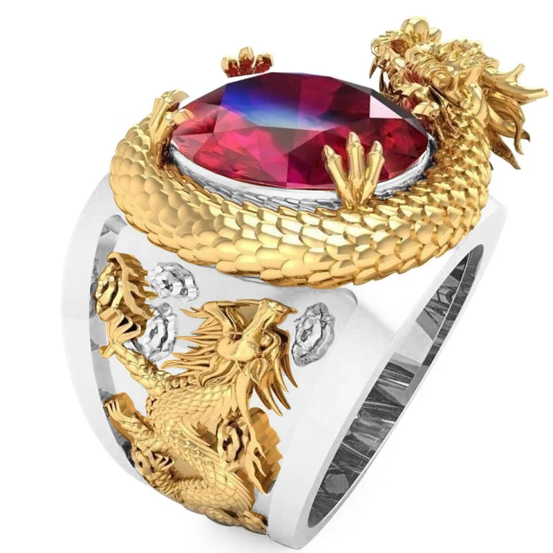 

New 2021 trendy mens engraved 3D Domineering dragon rings jewelry women high quality retro hiphop zodiac sign animal rings