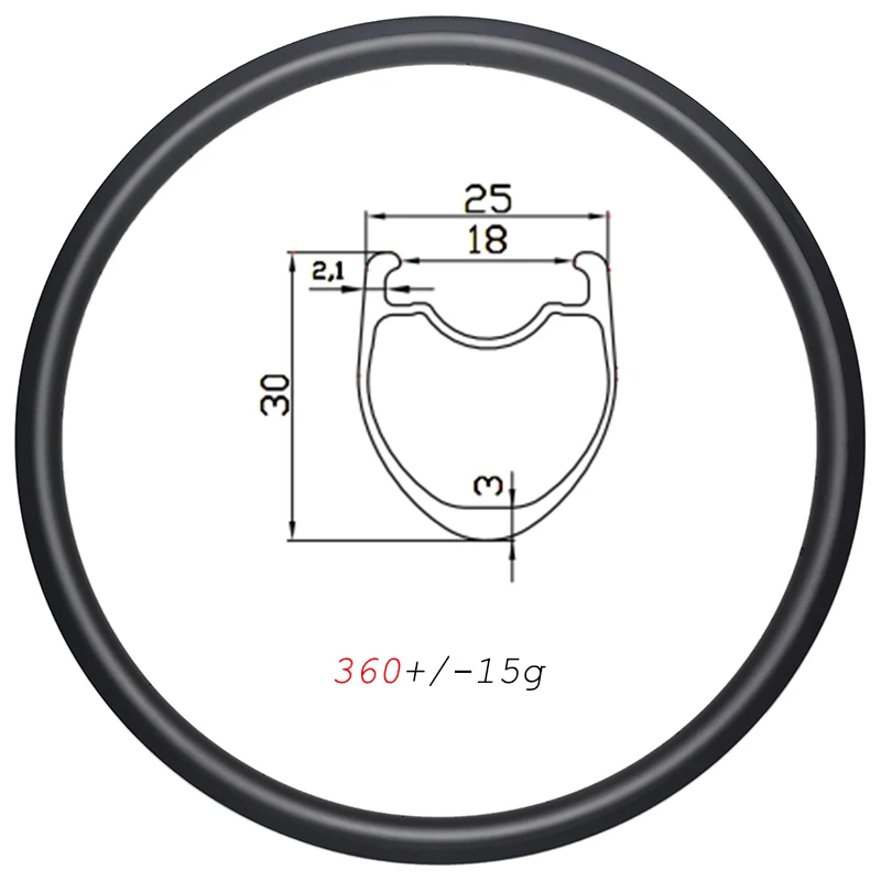 

Ultralight 360g 30mm V brake road carbon rims 700C clincher tubeless 25mm wide U shap gravel wheel 16-32H UD 3K 12K matte glossy