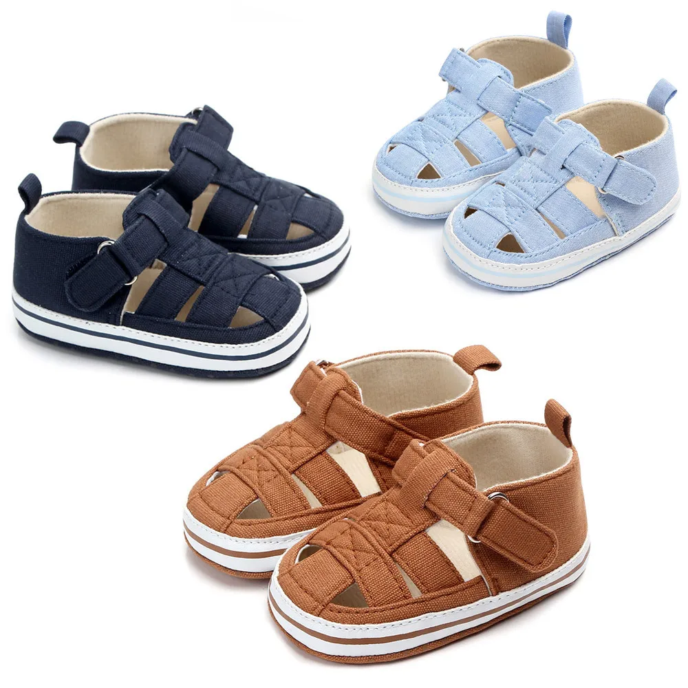 

Baby Denim Sandal Toddler Anti-Slip Crib Shoes Moccasins Shoes Casual Cotton Bottom Sandal, Dark blue/brown/light blue