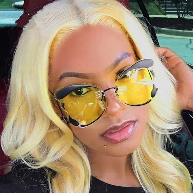 

2019 Luxury Fashion Trendy Yellow Women Shade Red Butterfly Sun Glasses UV400 Cat Eye Oversized Sunglasses