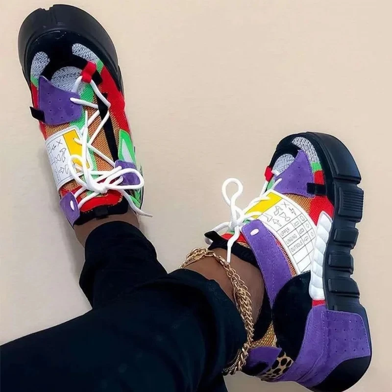 

Sale!!! fashion brand mixed color female Mid Heel sneakers spring summer platform sneakers women Snake Patchwork shoes woman