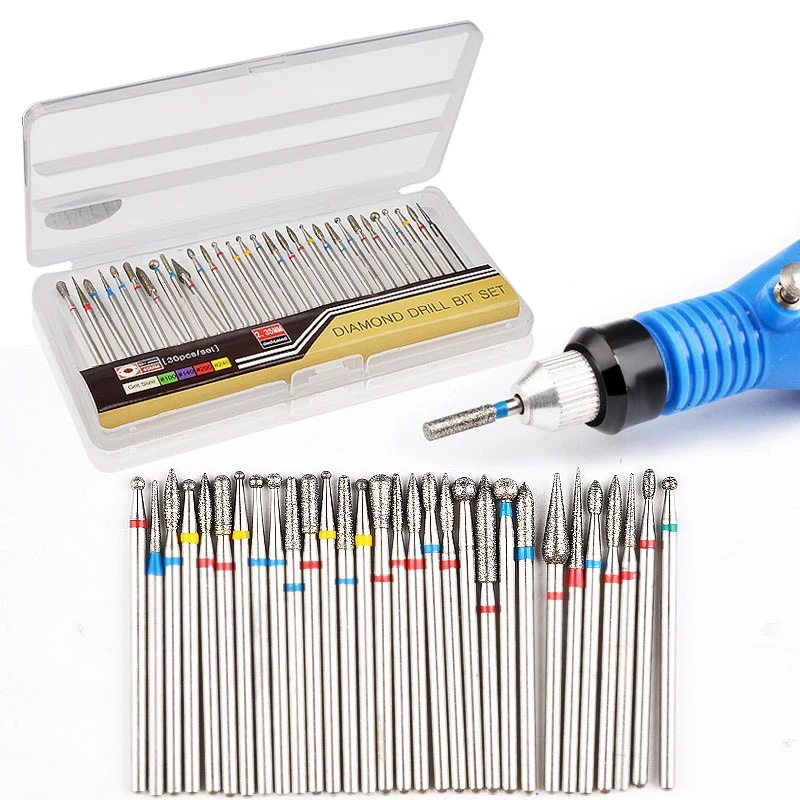

30pcs Diamond Nail Drill Bits Set Rotate Burr Cleaner Milling Manicure Cutter For Pedicure Electric Drill Machine Nail Art Tools