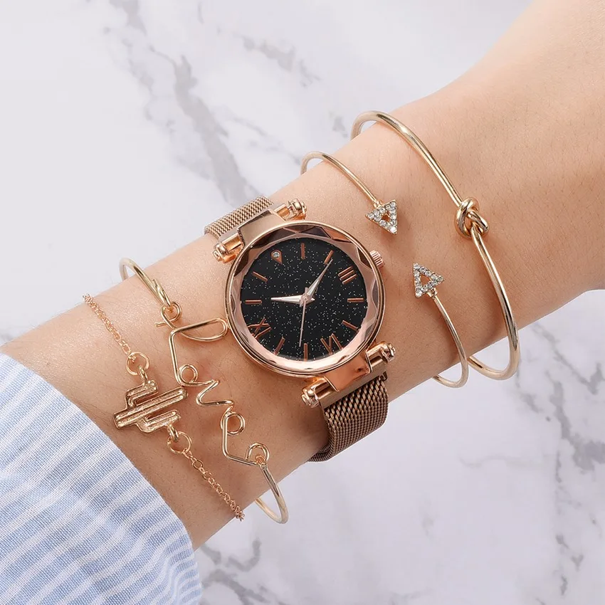 
5pcs Set Luxury Women Watches Magnetic Starry Sky Female Clock Quartz Wristwatch Fashion Ladies Wrist Watch relogio feminino 