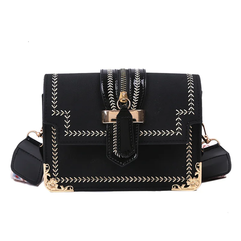 

New style wide strap leather shoulder crossbody bag for women ladies