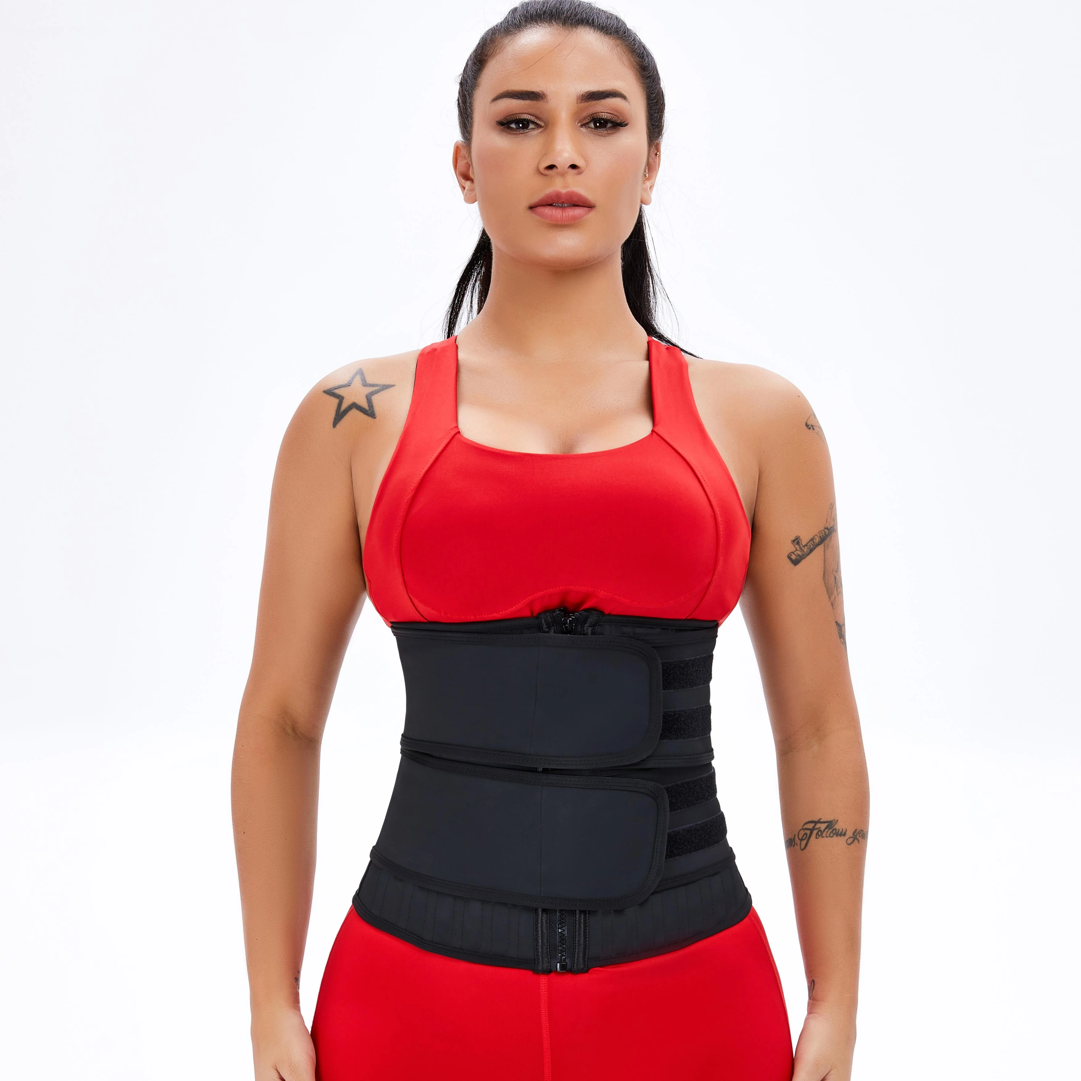 

High Compression Private Label Plus Size Tummy Control Power Sweat Double Strap Zipper 25 Steel Bone Waist Trainer, Black,gray,rose