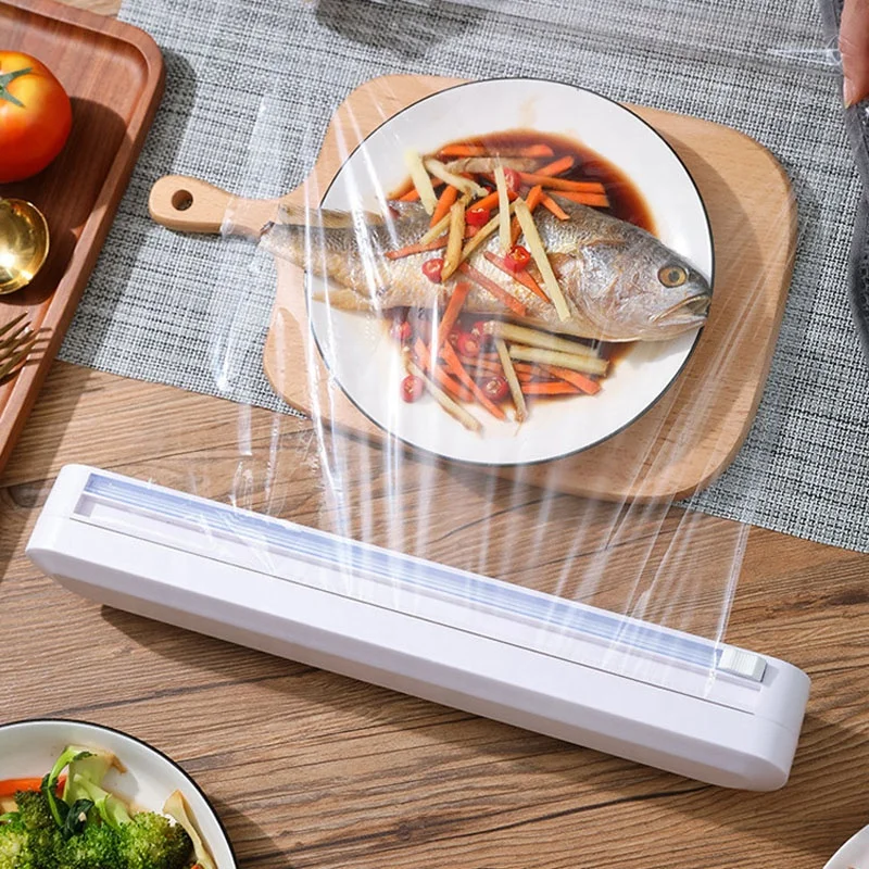 

Professional Plastic Wrap Cutter Cling Film Cutter Foil and Plastic Wrap Dispenser with Slide Cutter, White