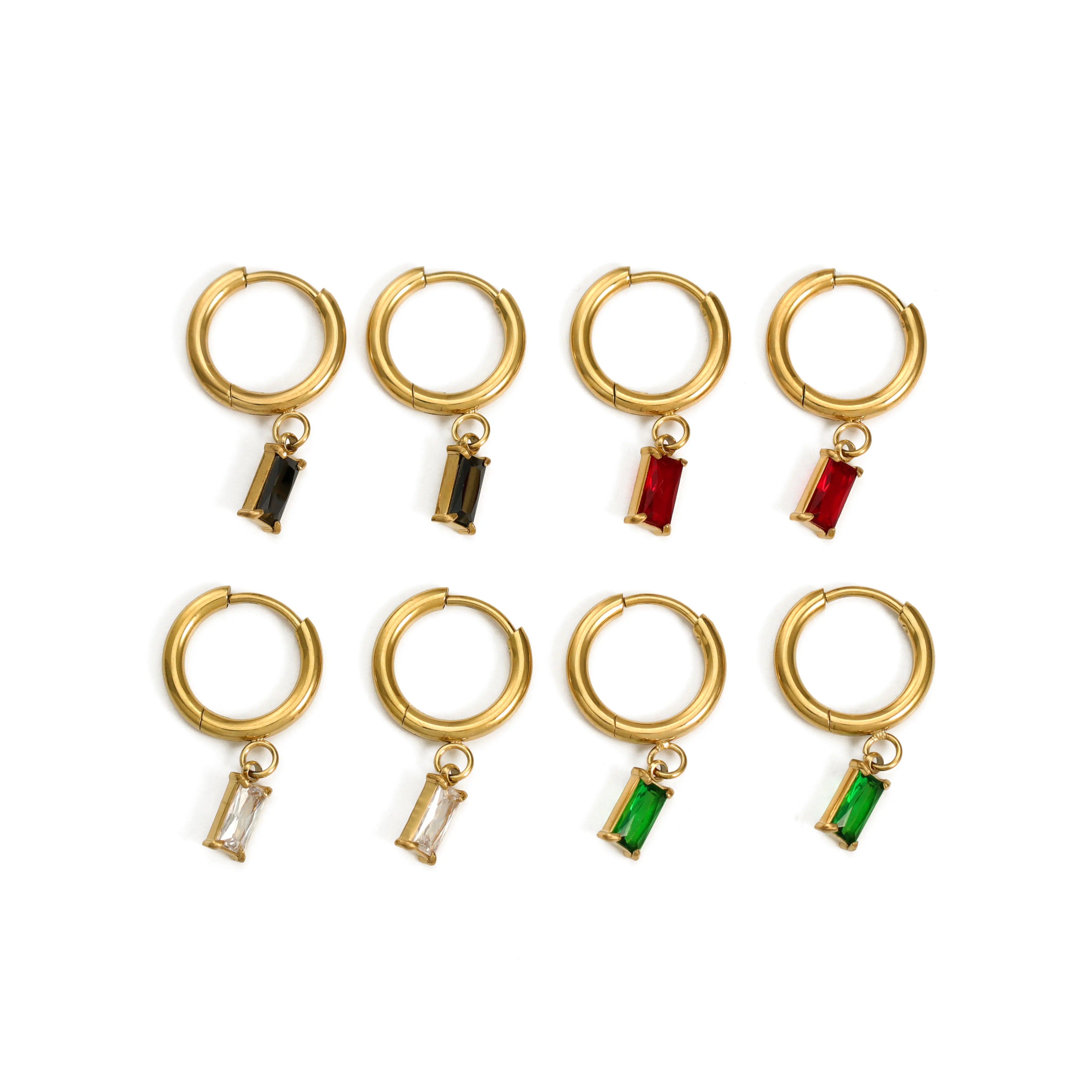

Delicate Cute Small Hoop Dainty Bezel Set Solitaire CZ Stainless Steel Gold Plated Drop Dangle Huggie Earrings For Women